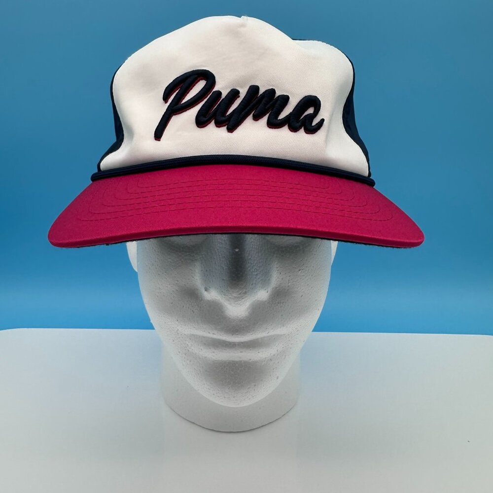 Puma Men's Retro Rope FlexFit 110 Snapback Golf Hat, OSFA, White/Navy/Red